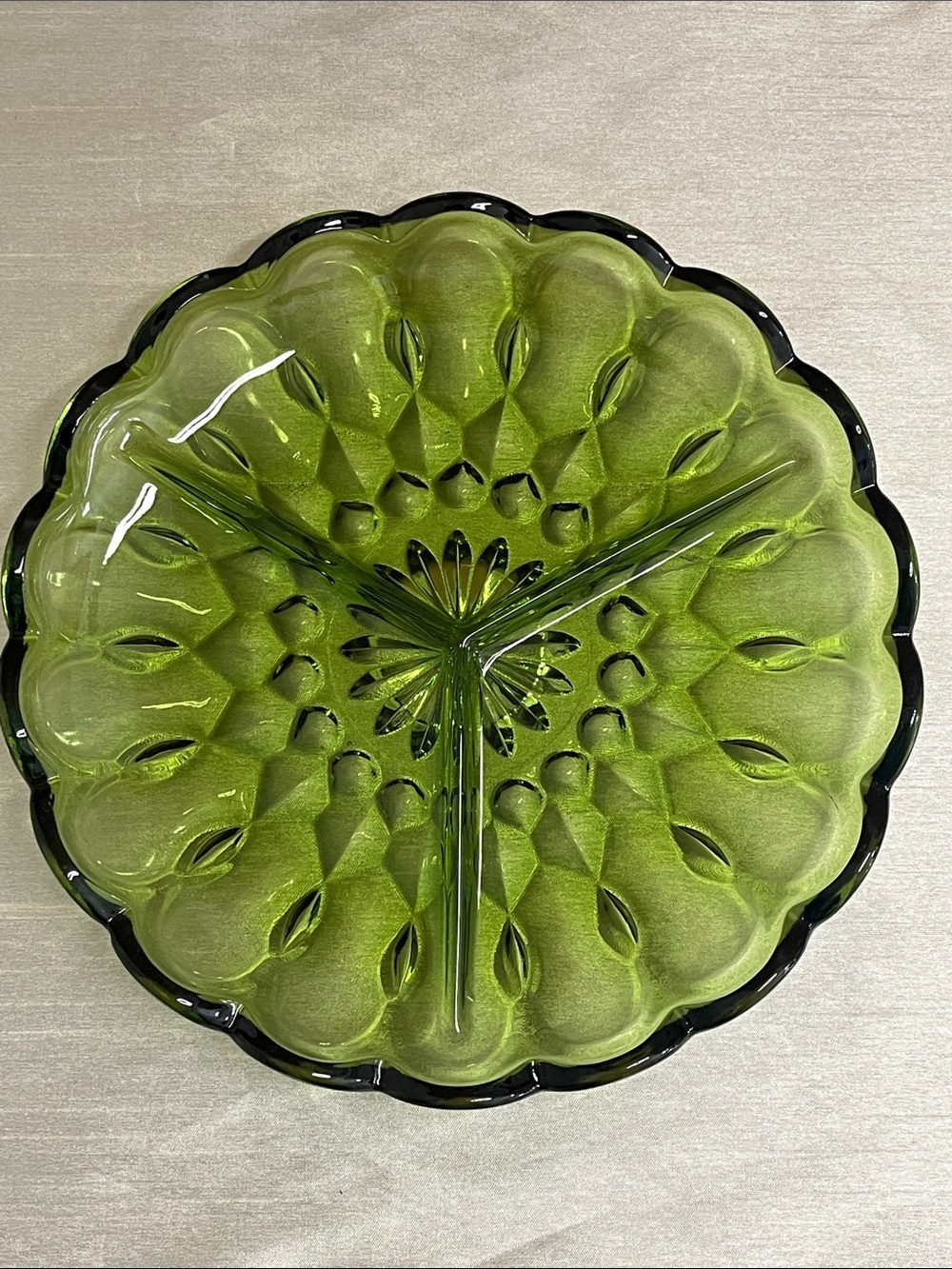 Avocado Green 3 Section Divided Relish Dish MCM